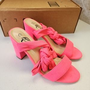 Pink Cute Lace Up Ribbon Barbie Heels Chunk Strappy Size 8 NEW